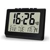 Lafocuse 10 LCD Display Orologio da Parete Digitale a Batteria, Orologio da Tavolo con Numeri Grande, Temperatura, Calendario, Allarme, Snooze, 12/24 Ore per Cameretta Soggiorno Cucina Casa, Nero
