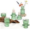 PAPU Set di 3 lanterne di vetro, 2-in-1 verde porta tealight porta candela, porta candela bastone candela votiva per la decorazione soggiorno, tealight deco da tavolo di Natale, cena di nozze, festa lite