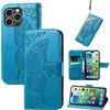 JIUNINE Cover per Apple iPhone 14 Pro Max, Custodia Interno TPU Antiurto Portafoglio con Disegni di Farfalla [Carta Fessura] [Supporto Stand] Cover Libro in PU Pelle, Blu