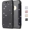 KOUYI Cover per iPhone 5S / 5 / SE, Custodia Lucciante con Brillantini Glitters Design Flip Caso Custodia in Pelle PU con Interno TPU Protettiva Cover per Apple iPhone 5S / 5 / SE (Nero)