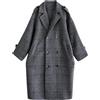 Suncadmious Donna Primavera lungo Plaid Risvolto doppio Petto Trench Oversize Primavera Leggero Classico Trench Cappotto Cotone Ispessito Cappotto di Media Lunghezza (grigio,S)