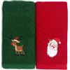 VICASKY Set Di 2 Asciugamani Natalizi Da Bagno in Cotone e Rosso - Decorazione Festiva Per Il Bagno - Panno Asciugamano Morbido e Assorbente Per Le Feste Di Natale
