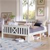 Merax Matrimoniale massello 140 x 200 cm, Letto in Legno con testiera e Rete a doghe, Struttura in Stile rustico, Lettino per Bambini, in pino Massiccio, Solo Telaio, Bianco-Senza cassetti
