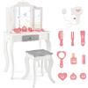 COSTWAY Toeletta Trucco 2 in 1 per Bambina, Specchiera Staccabile per Ragazza in Legno con Sgabello, Cassetto e Giocattoli, Postazione Trucco per 3 Anni, 50 x 34 x 93 cm, Bianco
