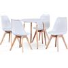 BenyLed - Set di 4 tavoli da pranzo rotondi e sedie a tulipano, set di mobili per casa, ufficio, cucina, balcone (bianco)