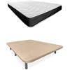 Somnia Descanso - Letto completo con materasso Bombay reversibile + base imbottita extra rinforzata con 6 gambe cilindriche metalliche filettate, 135 x 190, beige