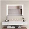 FANTASK Specchio da bagno con illuminazione, 60 x 40 cm, a LED, dimmerabile, 3000 K-6000 K, anti-appannamento, specchio da bagno con orologio