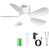 Gliztech 50CM Ventilatore da Soffitto Esterno, 20000mAh Lampadario con Pale con Batteria, Ventilatore Campeggio Rimovibile con Gancio e Telecomando per Gazebo, Terrazza, Tenda