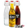 Praknu 6 Bottiglie Vetro 500ml con Tappo Ermetico con 6 Guarnizioni Extra, 12 Ettichette e Penna - per Olio, Liquori, Vino