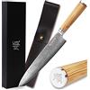 YOUSUNLONG Coltello da Chef 255mm-Mannaia Giapponese Acciaio Damasco Super Sharp - Coltelli da Cucina - Manico in legno d'ulivo italiano con fodero in pelle