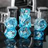 Elifel Liquid Core DND - Set di 7 dadi poliedrici in resina con bordi affilati, per giochi di ruolo D20 D12 D10 D8 D6 D4, a tema D&D in lamina d'oro