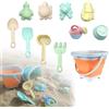 HPiano 11 Pezzi Set Giochi Spiaggia Bambini, Giocattoli da Spiaggia Set, Giochi Spiaggia Bambini, Set sabbiera con Pala per Sabbia, Secchio Pieghevole, Borsa da Spiaggia in Rete per Bambini Arancia