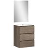 Baikal 830134022 Set Bagno sospeso a Parete con lavabo in Ceramica e Specchio | Tre cassetti, Chiusura Ammortizzata, melamina 16 mm | Mobile assemblato, Legno, Nebraska, 60 cm
