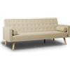 Nalui - Divano Letto 3 Posti Clic Clac 203x82x78cm One Dots con 2 Cuscini e Piedi Legno | Reclinazione Regolabile | Beig