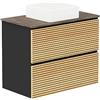 Baikal Mobile da Bagno Dash Set da Bagno 2 Cassetti Sospeso a Parete, Include Lavabo Ceramica, Mobiletto Fondo 46 Cm Mobile MONTATO Lavabo Sopra Piano di lavoro Senza Specchio 80 cm Bicolore