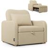 Nalui -Divano letto 1 posto 3 in 1 Buddy 92x97x90cm con schienale regolabile 2 posizioni e cuscino. Divano letto singolo in lino, portata fino a 200 kg. Poltrona relax reclinabile con braccioli, beige