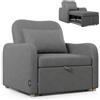 Nalui -Divano letto 1 posto 3 in 1 Buddy 92x97x90cm con schienale regolabile 2 posizioni e cuscino. Divano letto singolo in lino, portata fino a 200 kg. Poltrona Relax Reclinabile con Braccioli,