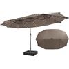 COSTWAY Ombrellone Doppio da Giardino 450 x 260 cm, Ombrellone con 48 Luci LED, Ombrellone Rettangolare con Base e Manovella, per Giardino Piscina Cortile (Marrone)