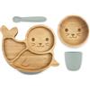 Koko Kids® Set di alimentazione per bambini in bambù e silicone - Piatto a ventosa e ciotola in silicone e cucchiaio
