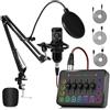 LILUOSUO Podcast Equipment Bundle include mixer audio e microfono BM800, ideale per la produzione video, streaming live, voiceover di gioco (modello Cantilever)