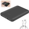 Aicharynic Mini PowerBank: 5000 mAh sottile Power Bank con 2 uscite e 2 ingressi, ricarica rapida USB C batteria esterna, piccola batteria portatile per iPhone Samsung Huawei Xiaomi, nero