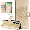 Dcjlbo Cover per Samsung Galaxy A56 5G Custodia Cover in Pelle Portafoglio a Libro con Pellicola Vetro Temperato Porta Carte Cover Flip Case Cuoio Antiurto Custodia per Samsung A56 5G-Oro