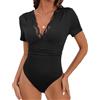 Everbellus Body Sexy in Pizzo da Donna, Scollo a V Profondo, Bodysuit Top, Magliette a Maniche Corte, Abiti Casual di Base Nero Large