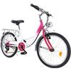 PUDLOR Bicicletta da 20 pollici, per bambini e adolescenti, 6 velocità, colore: rosa e bianco, per ragazze, uomini e donne