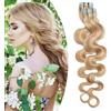 SEGO Extension Capelli Veri Biadesivo 20 Ciocche Adesive Nere Tape Biadesive Remy Human Hair Naturali Mossi Ricci 30 cm Biondo Cenere mix Biondo Chiarissimo #18P613
