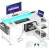 Coleshome Scrivania Gaming con LED e Prese, 120x80cm Scrivania Gaming Angolare Reversibile con Ripiani, Scrivania Angolare con Supporto per Monitor per Casa Ufficio, Bianco