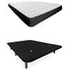 Somnia Descanso - Letto completo con materasso Bombay reversibile + base imbottita extra rinforzata con 6 gambe cilindriche metalliche filettate, 135 x 190, nero