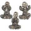 DRW Set di 3 statuette di Buddha con tuniche in resina argento e nero 16,5 x 11 x 20 cm