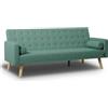 Nalui - Divano Letto 3 Posti Clic Clac 203x82x78cm One Dots con 2 Cuscini e Piedi Legno | Reclinazione Regolabile | Verde