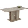 Hela Tische, Steffi - Tavolo da pranzo con base a colonne, finitura Sanremo chiaro, base a colonna con ripiani, allungabile, 120-160 x 80 x 76 cm
