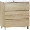 Baikal LESI 280034103 - Bagno con gambe, specchio con luce LED, tre cassetti, misure mobile lavabo 80 x 76 x 46 cm, colore naturale, melammina 16 mm, 80 x 55 x 46 cm