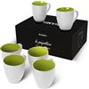 MIAMIO - Set 6 Tazze da Caffè 350 ml - Tazze Moderne in Ceramica Bianco Verde - Tazze Grandi per Caffè, Tè e Cappuccino - Lavabili in Lavastoviglie e Microonde