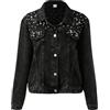 Generic Giacca da Donna in Denim Grande con Perle Ricamate e Perline Cappotto in Pelle