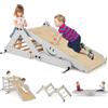 FANTASK Arrampicata in legno, grigio, triangolo da arrampicata per interni multifunzionale, con rampa reversibile, altalena, scalatore regolabile per bambini dai 3 anni in su