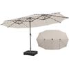 COSTWAY Ombrellone Doppio da Giardino 450 x 260 cm, Ombrellone con 48 Luci LED, Ombrellone Rettangolare con Base e Manovella, per Giardino Piscina Cortile (Beige)