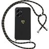 Oelrstfe Cover per Xiaomi Redmi Note 13 Pro+/13 Pro Plus 5G con Cordino,Custodia Silicone Morbido Sottile con Motivo Cuore e Collana Laccio Tracolla,Antiurto Antigraffio Corda Protettiva Case,Nero