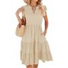 Joligiao Vestito Estivo da Donna Casual Vestito Abito Estivo Lungo Scollo a V con Senza Maniche a Volant Eleganti Abito da Spiaggia con Tasche Casual Abiti Estivi Lunghi Abito(Beige,M)