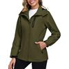 UMIPUBO Donna Giacca Impermeabile Antipioggia Softshell Giubbino Antivento Sportiva Traspirante Leggero Trekking Cappuccio Autunnale Trench Giacchetto(Verde militare,XL)