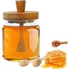 YouXiaor Dispenser per Miele, Barattolo Miele Vetro Contenitori per Miele Dosatore Miele Porta Miele Vasetto per Miele Bocca larga Dosatore Miele Dispenser (1, Superficie striata verticale)