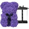 DuHouse Rose Bear Rose Teddy Bear Flower Gift Black Box per San Valentino Anniversario Festa della Mamma Natale, Compleanni Bridal Showers Completamente realizzato a mano 25,4 cm (Viola)