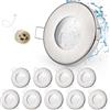 GeyouLux 10x Faretti LED da incasso IP65 cornice con presa GU10 Faretti LED Soffitto in ferro Nichel spazzolato Foro da 68mm Faretti da incasso per cartongesso bagno cucina Rotondo
