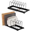 simplywire - Supporto allungabile per teglie e taglieri - Confezione da 2 - Rastrelliera per Coperchi - Organizer per credenza da Cucina - Acciaio Rivestito in Plastica Nera