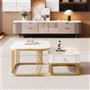 GL Store Set di Tavolini da Salotto Impilabili in Marmo Lucido con Dettagli Dorati e Cassetti, 60x60x45 cm + 50x50x34 cm, Bianco