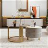 GL Store Tavolino 2-in-1 in MDF con Piano Lucido e Piano in Vetro Temperato Marrone, Combinazione Tavolino Soggiorno con 2 Cassetti, 70x70x45 + 50x50x40 cm, Grigio