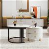 GL Store Tavolino 2-in-1 in MDF con Piano Lucido e Piano in Marmo Bianco, Combinazione Tavolino Soggiorno con 2 Cassetti, Nero