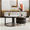 GL Store Tavolino 2-in-1 in MDF con Piano Lucido e Piano in Marmo Bianco, Combinazione Tavolino Soggiorno con 2 Cassetti, Nero